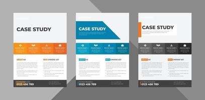 case study flyer design template bundle. case study cover poster leaflet 3 in 1 design. bundle, 3 in 1, a4 template, brochure design, cover, flyer, poster, print-ready vector
