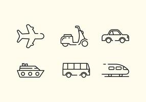 iconos de transporte. avión, scooter, coche, barco, autobús y tren. símbolo de transporte. signo de entrega de correo aéreo. vector