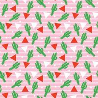 Cute cactus and triangles vector seamless pattern