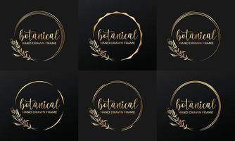 hand drawn golden botanical wreaths and floral round frame for botanical logo vector