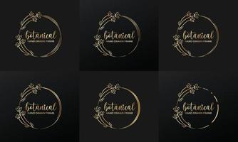 hand drawn golden botanical wreaths and floral round frame for botanical logo vector