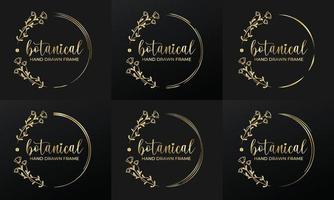 hand drawn golden botanical wreaths and floral round frame for botanical logo