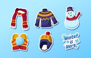 Sticker Set of Clothes for Winter Celebration vector