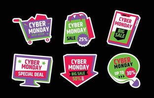 conjunto de pegatinas de descuento cyber monday vector