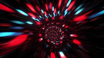 vol dans les rayons bleus rouges des lumières numériques dans les tunnels video