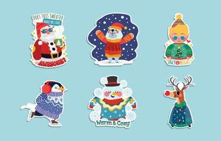 Ugly Sweater Stickers Pack with Christmas Characters vector
