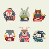 Set of Animal Sticker with Sweater vector