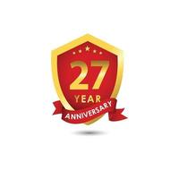 27 Years Anniversary Celebration Emblem Red Gold Vector Template Design Illustration