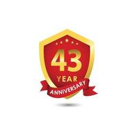 43 Years Anniversary Celebration Emblem Red Gold Vector Template Design Illustration