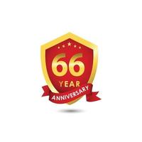 Ilustración de diseño de plantilla de vector de oro rojo emblema de celebración de aniversario de 66 años