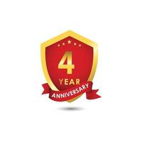 4 Years Anniversary Celebration Emblem Red Gold Vector Template Design Illustration