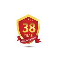 38 Years Anniversary Celebration Emblem Red Gold Vector Template Design Illustration