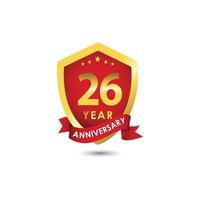 Ilustración de diseño de plantilla de vector de oro rojo emblema de celebración de aniversario de 26 años