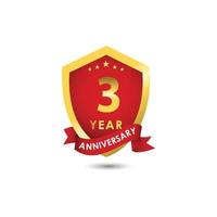 Ilustración de diseño de plantilla de vector de oro rojo emblema de celebración de aniversario de 3 años