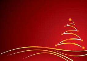 Gold shining christmas tree on red background vector