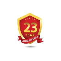 Ilustración de diseño de plantilla de vector de oro rojo emblema de celebración de aniversario de 23 años