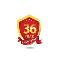 36 Years Anniversary Celebration Emblem Red Gold Vector Template Design Illustration