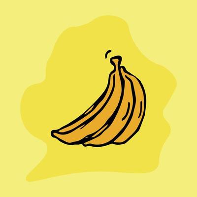 Sweet yellow banana icon isolated on yellow background. Doodle vector illustration. Hand-drawn icon