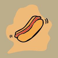 Colored hot-dog icon isolated on grey background. Doodle vector illustration. Hand-drawn icon