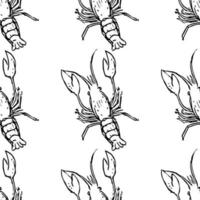 Seamless vector pattern with crayfish. Doodle vector with crayfish icons on white background. Vintage crayfish pattern