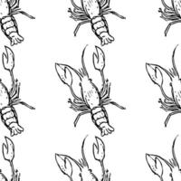 Seamless vector pattern with crayfish. Doodle vector with crayfish icons on white background. Vintage crayfish pattern