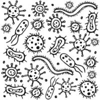 Vector set icons with viruses. Doodle vector with viruses icons on white background.