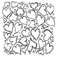 ilustración vectorial con corazones. vector de doodle con iconos de corazones sobre fondo blanco. Ilustración de corazones vintage, fondo de elementos dulces para su proyecto, menú, cafetería.