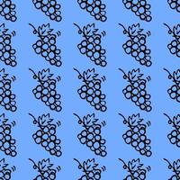 Seamless grape vector pattern. Doodle vector with grapes icons on blue background. Vintage grapes pattern, sweet elements background for your project, menu, cafe shop.