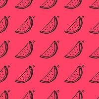 Seamless watermelon vector pattern. Doodle vector with watermelon icons on red background. Vintage watermelon pattern, sweet elements background for your project, menu, cafe shop.