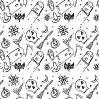 Seamless Halloween vector pattern. Doodle vector with halloween icons on white background. Vintage halloween icons,sweet elements background for your project.