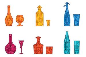 Stained alcohol bottles with matching drinking glasses part 3 of 3 vector