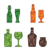 Botellas de alcohol manchadas con vasos a juego, parte 1 de 3 vector