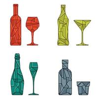 Stained alcohol bottles with matching drinking glasses part 2 of 3 vector