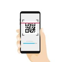 escanee el código qr con el teléfono móvil. escaneo de código de barras con teléfono. vector