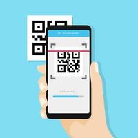 QR code scanning with mobile phone. Capture QR code on mobile phone. vector