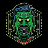 diseño de ilustración halloween frankenstein con estilo de dibujos animados retro vintage en fondo negro. bueno para logo, fondo, camiseta, banner vector