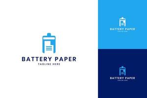 battery paper negative space logo design vector