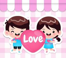 Cartoon Cute Chibi Kids Holding Heart vector