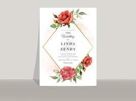 hermosas plantillas de invitación de boda rosa roja vector