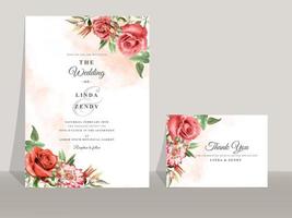 Beautiful red rose wedding invitation templates vector