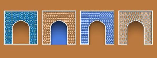 Arabic style arch frame, set of islamic ornate architectural elements for Eid al-Adha greeting card design vector