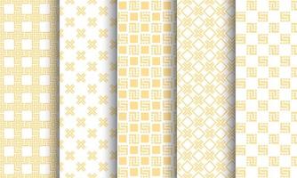 Set of different seamless patterns, white and golden texture vector