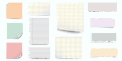 Notebook torn pages sheets, color notes paper and pieces of ripped paper vector