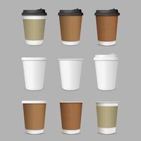 tazas de café de papel, vector set estilo 3d realista