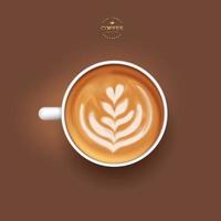 3d realistic vector isolated white cup of coffee latte tulip,  top view