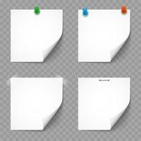 Paper white notes and stickers with shadows isolated on transparent background vector