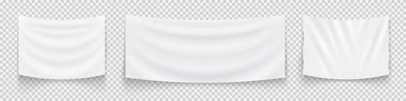 Hanging empty white flags, set of white textile banners