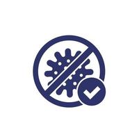 no virus, bacteria icon with check mark vector