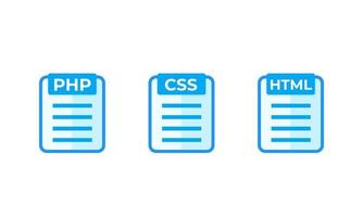 php, css, iconos vectoriales de código html en blanco vector