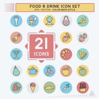 Conjunto de iconos de comida y bebida - estilo mate de color vector